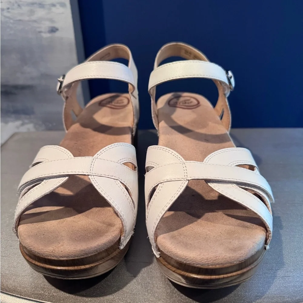 Dansko White Leather Season Sandals with Contoured Footbed - Picture 2 of 9